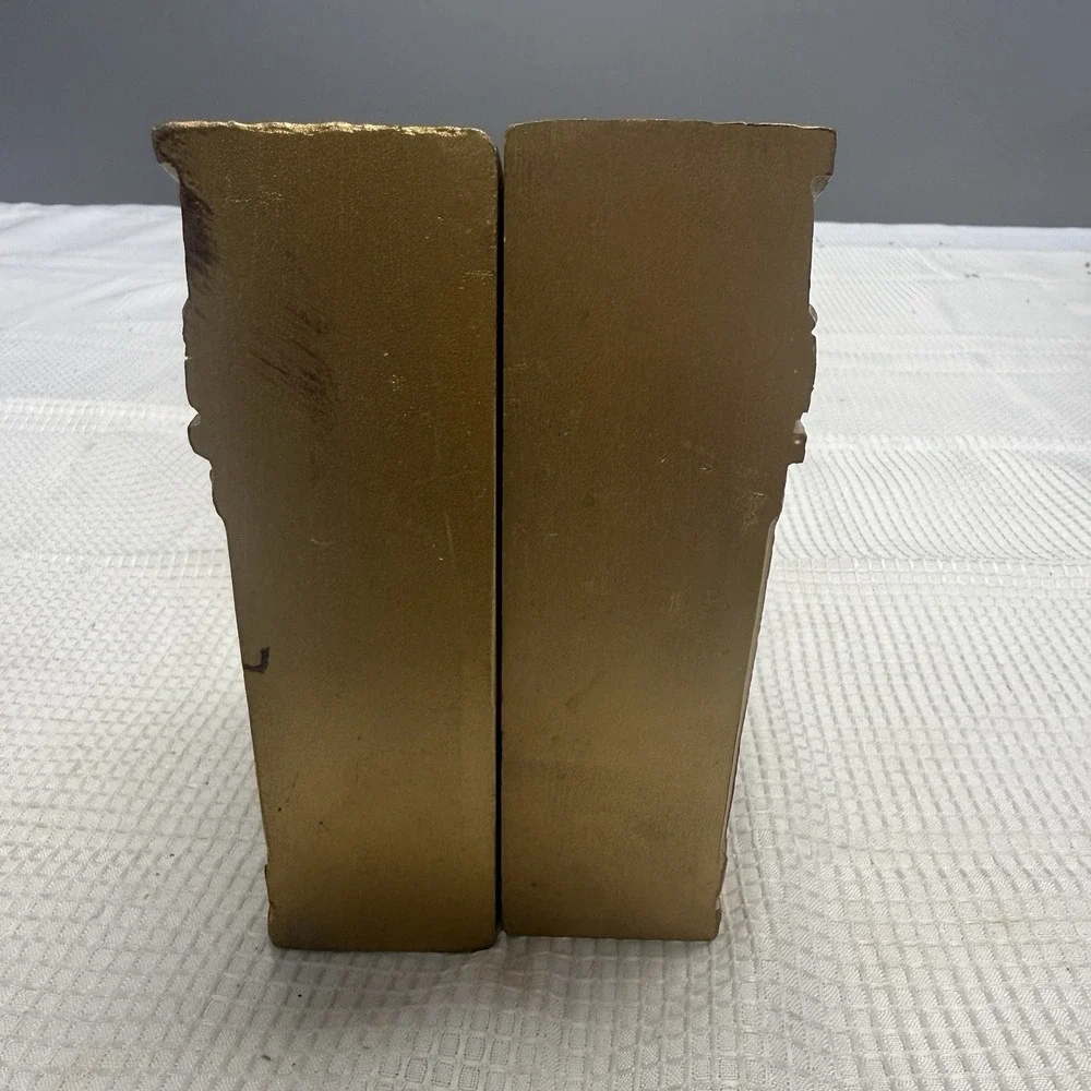 Vintage Gold Neoclassical Greek Temple Architecture Golf Club Ball Bookends Pair